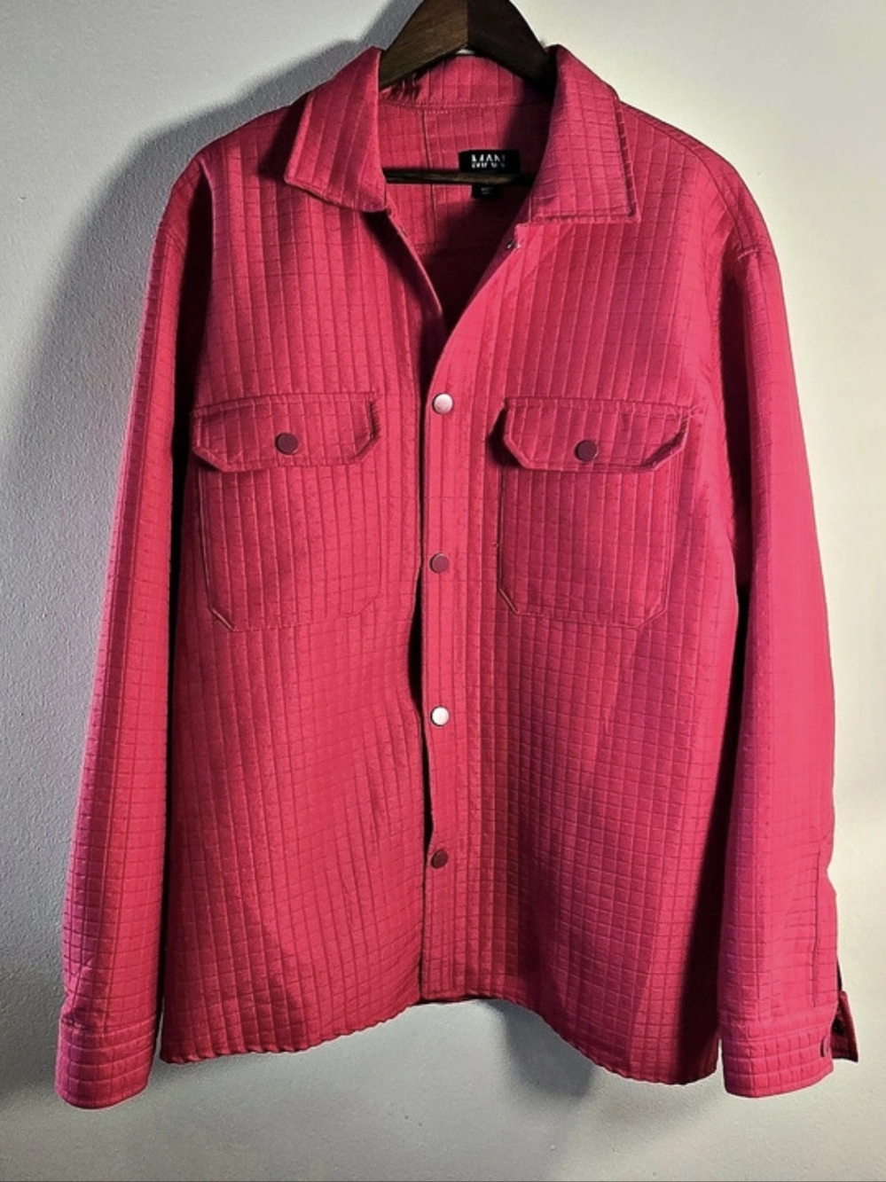boohooMAN Hot Pink Square Quilted Snap Button Long Sleeve Shacket XL